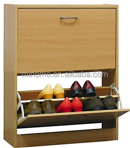 Rangement de Chaussures en bois Boîte 2 Tiroir Chaussures Support Unité Placard - Product Image 1