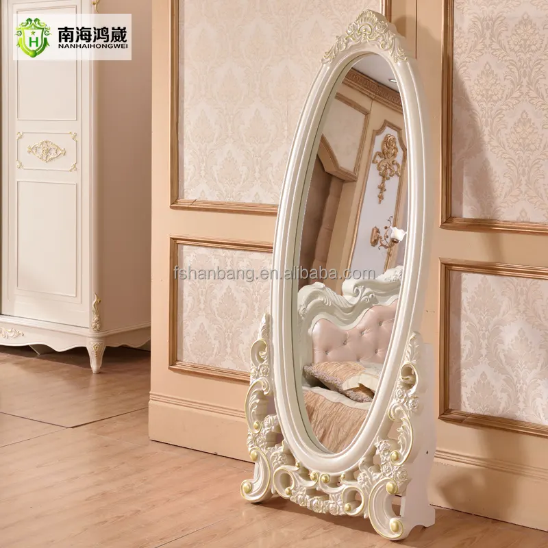 Cermin Kayu Oval Perak Putih Dekorasi Gaya Eropa Kamar Tidur Cermin Vintage Kayu Besar