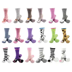 Custom winter white warm cute cartoon children soft fuzzy tube socks