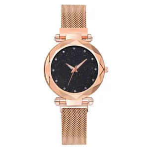 WJ-7921 Mesh Gürtel bunte kreative Sternen himmel Lady Uhr mit Strass Diall Edelstahl Band Frauen Quarz Wrist Watch