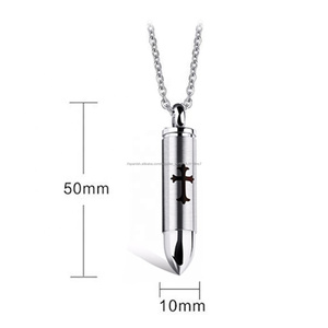 Paw Print Bullet Pet Urna de cremación Colgante de ceniza para hombres Joyería de acero inoxidable en tono de plata negro 20 " - Product Image 4
