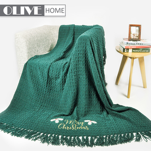 Bordado verde WAFFLE chenilla manta <span class=keywords><strong>para</strong></span> <span class=keywords><strong>Navidad</strong></span> - Product Image 1