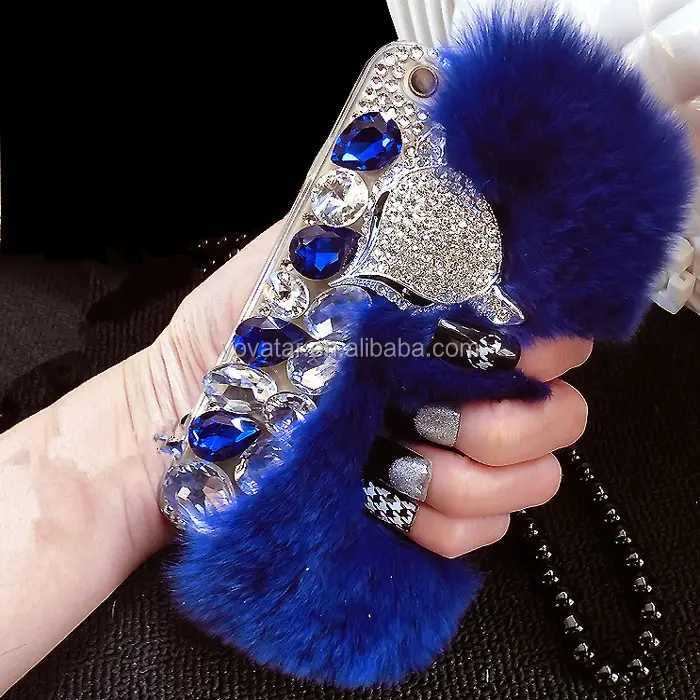 For iPhone 5 Rabbit Fur Leather Mobile Phone case,For iPhone 6 /6Plus Diamond case