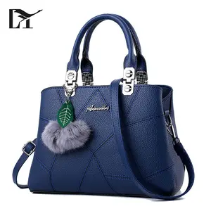 Tas Tangan Pabrik Guangzhou Tas Bergaya Tas Tangan Wanita Cantik Biru Tua Trendi dengan Pom Pom