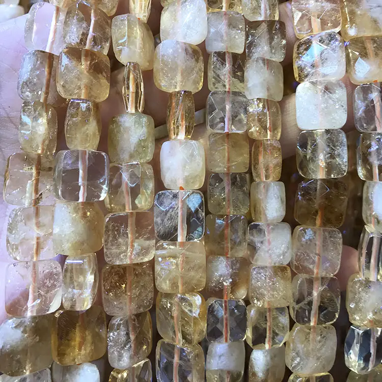 CR5574 Faceted natural citrine flat square beads