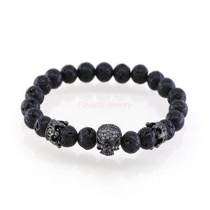 Venta caliente 18 K oro chapado micro Pace CZ cráneo pulsera, pulsera <span class=keywords><strong>de</strong></span> piedra natural para <span class=keywords><strong>los</strong></span> <span class=keywords><strong>hombres</strong></span> - Product Image 3