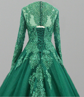 Robe de mariée musulmane verte en dentelle à applications pour femmes arabes