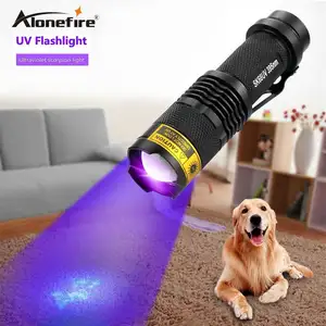 Alonefire sk68 uv lanterna led, 365 395nm zoom mini ultra violeta gato, animal, estimação, urina, dinheiro, lâmpada aa bateria