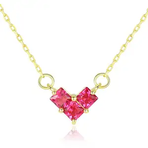 CZCITY Ruby Và Emerald Pha Lê Đá Quý Charm Tim Pendant Necklaces Cho Phụ Nữ