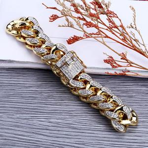 Pulsera de Oro con Circonitas Cúbicas Estilo Hip Hop 2019, Pulsera de Eslabones Cubanos de Miami de 18-20 cm de Largo para Hombre, Joyería Hip Hop, Regalos - Product Image 6