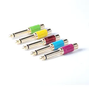 Warna Merah Biru Kuning Berlapis Emas RCA Jack untuk Perempuan 6.35 Mm 1/4 "Mono Male Plug Adaptor Audio