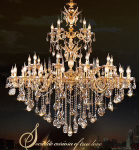 Châu Âu Kẽm Hợp Kim Sang Trọng Vàng Nến Lớn Đèn Chùm Pha Lê Cho Trần Cao Của Khách Sạn Và Biệt Thự Pha Lê Mặt Dây Chuyền Đèn - Product Image 4
