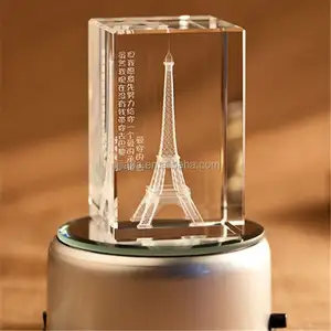Cubo de cristal grabado láser 3D personalizado para decoración del hogar, Torre Eiffel de cristal para regalos de cumpleaños, decoraciones