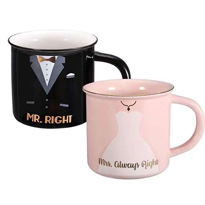 花嫁のためのユニークなギフトセットとウェディングギフトMr Right & Mrs Always Rightセラミックコーヒーマグ