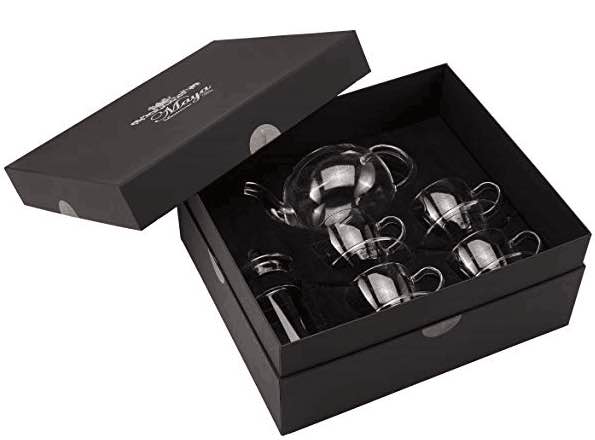 Glass Teapot with Glass Cups & Saucers Glass Drinking Tea Sets With Elegant Gift Box