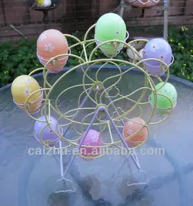 Vintage Pastel Coated Wire Ferris Wheel Easter Egg Basket Holder Display Stand