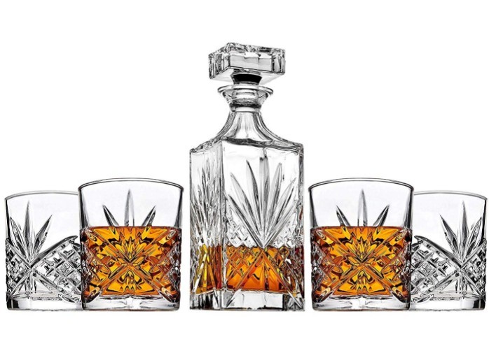 Haonai Crystal Whiskey Decanter And Glasses Bar Set 5pcs Whiskey Decanter Set