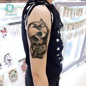 Wholesale ROCOOART School Temporary Tattoo Sticker Waterproof Cool Skull Body Art Arm Tattoos For Men