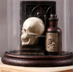 Halloween skull and Crow decoration with glass dome gift creepy - Product Image 2
