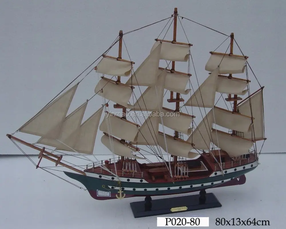 Wooden Tall Ship Model, Green 80x13x64cm, Wood sailing boat model, Home art collection replic ship model