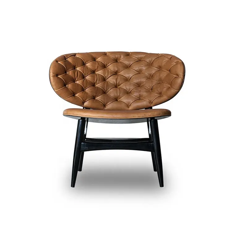 नॉर्डिक डिजाइन ठोस लकड़ी के फ्रेम आराम dalma शैली चमड़े बटन लक्जरी कुर्सी