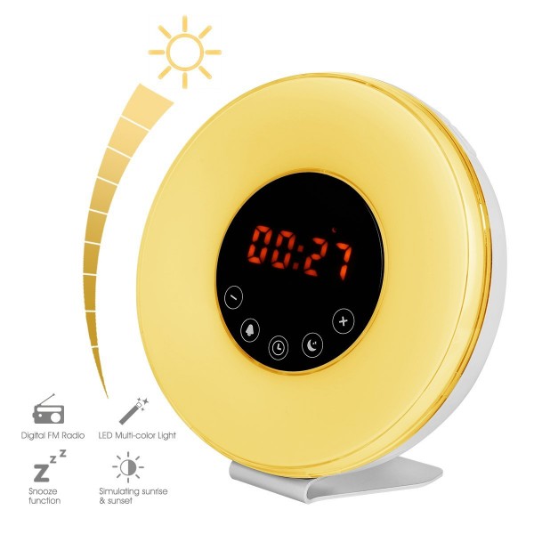 Wake Up Light Будильник с 6 природных звуков, fm-радио, Повтор и закат функция