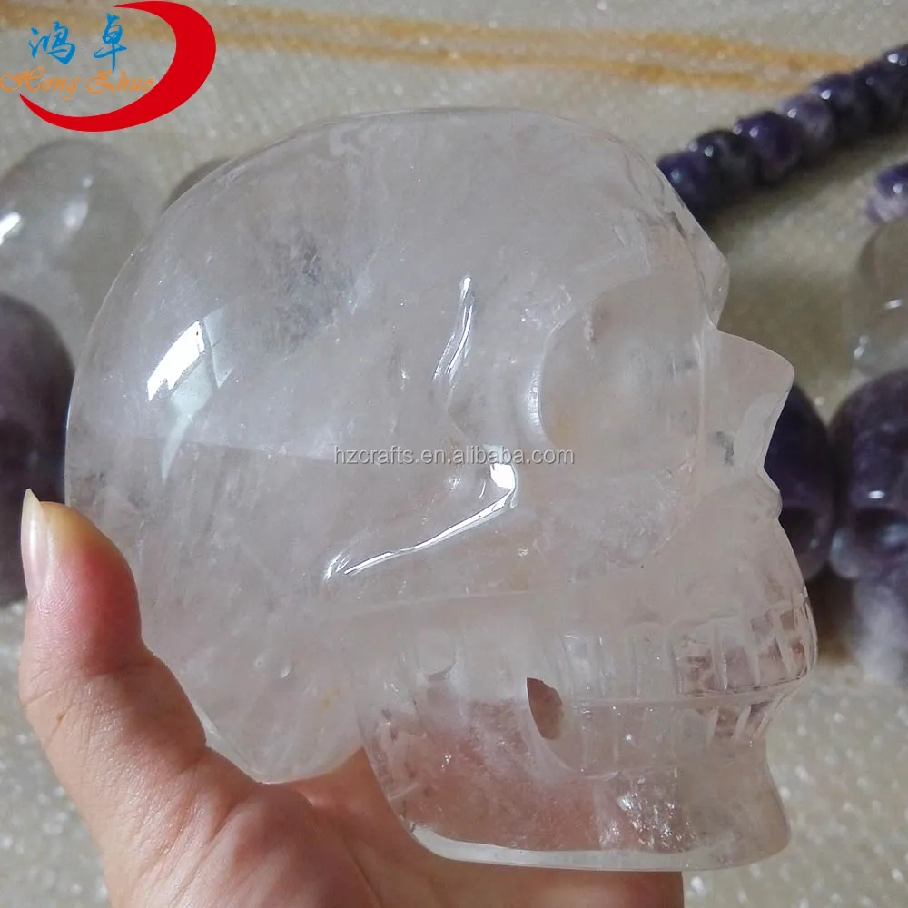 Diy carved gemstones pure natural semi precious stone life size quartz crystal carves skulls for sale