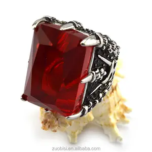 Anillo de cristal vikingo Vintage, grande, piedra de cristal roja, acero inoxidable, joyería para fiesta