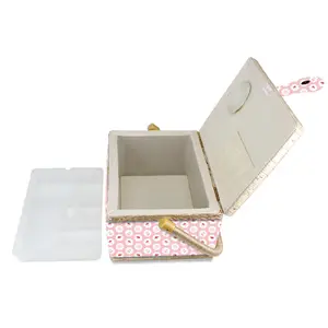 Тканая швейная коробка, разноцветная корзина для хранения ручной работы, розовая корзина для шитья с ручкой для девочек