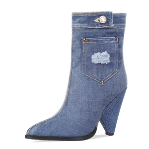 למעלה אופנה נשים מעל הברך מגפי נשים stretchable ינס מחודדת הבוהן מגפיים ארוכים לנשים - Product Image 5