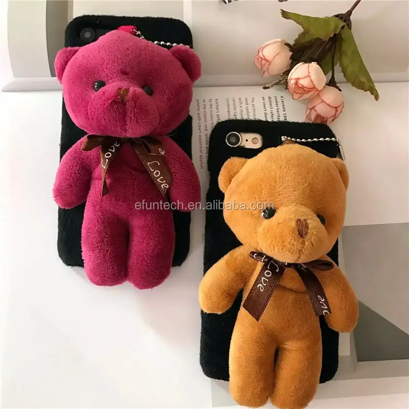 Drop shipping cute bear fur back mobile phone case for iphone 6s plus case