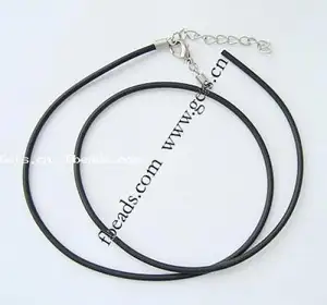 New silicone rubber necklace cord zinc alloy lobster shrimp clasp 2mm black necklace cord