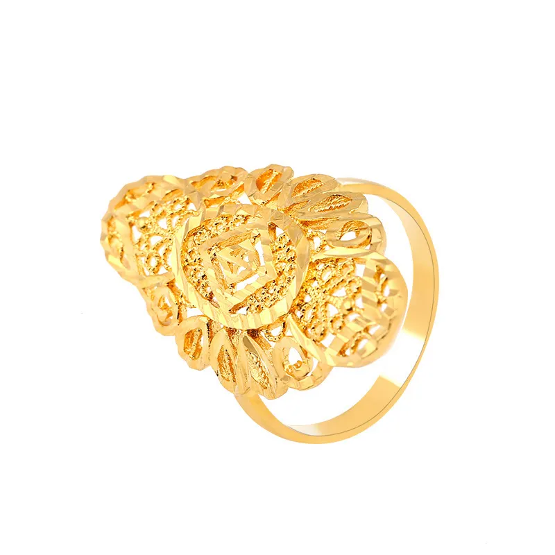Xuping imitação de joias design oco 24k, banhado a ouro anel de liga de dubai, anel de ouro para mulheres