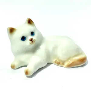 Miniature วางสีขาวเซรามิคแมว Figurine สะสมตกแต่งของขวัญ