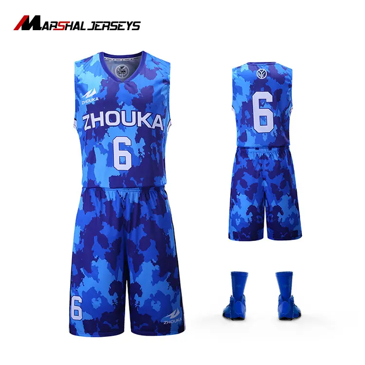 Blauw Basketbal Jersey Uniform Ontwerp, hoge Kwaliteit Gesublimeerd Basketbal Uniform, nieuwste Ontwerp gemaakt in China