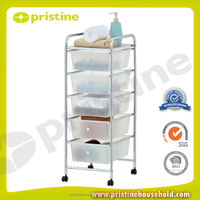 PROMO Vente en gros Chariot de rangement multifonctionnel blanc à 5 niveaux en plastique et acier pour la maison et le bureau, chariot à tiroirs pour salon, fabriqué à Taïwan