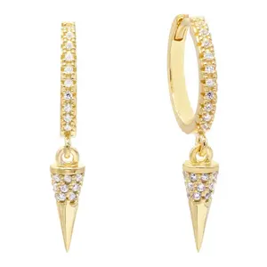 Bohemian Jewelry Fashion S925 Sterling Silver Dainty CZ Spike Dangle Hoop Earring Gold Plated