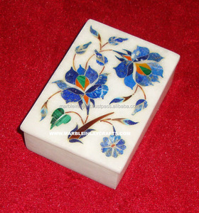 Cajas decorativas de mármol blanco, cajas de incrustación de mármol indio hechas a mano, cajas de mármol blanco, caja de incrustación de piedras semipreciosas - Product Image 1