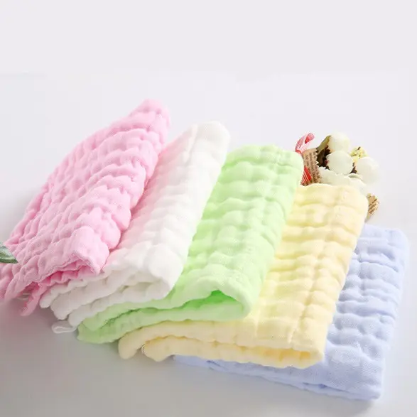 Kain lap bayi Muslin, handuk tangan kustom Super lembut warna murni 100% bambu organik untuk anak-anak kartun kain tenun persegi Khusus