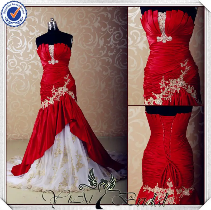 jj3553 caliente venta de glod cordón rojo de vestidos de novia para la venta