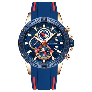 מיני פוקוס MF 0244 G שעונים גברים יד הכרונוגרף אנלוגי קוורץ שעון עמיד למים סיליקון רצועת ספורט שעוני יד שעון