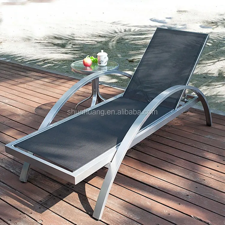 Tuinmeubelen Strand Chaise Lounge Zwart Stof Ligstoel Aluminium Frame