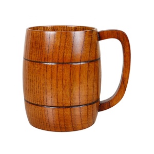 Classical Natural Jujube Wood Handmade <strong>Large</strong> Beer <strong>Mug</strong> with Handle - Product Image 2