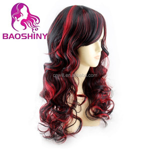 Delle donne della ragazza di stile naturale dei capelli parrucche sintetiche ondulate cosplay <span class=keywords><strong>parrucca</strong></span> resistente al calore nero rosso misto <span class=keywords><strong>parrucca</strong></span> ombre Side Bang Capelli - Product Image 5