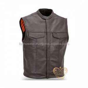 Gilet en cuir pour hommes, style motard classique, veste sans manches en cuir véritable, vêtements d'extérieur durables à la mode, approvisionnement OEM - Product Image 1