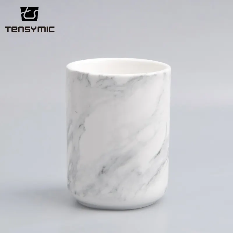 European style 10OZ white natural stone coffee cups tea marble ceramic mug