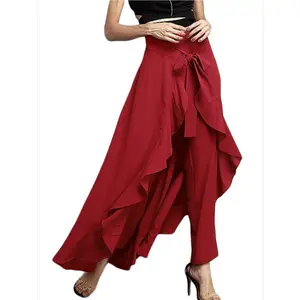 Women wrap skirts ankle length pants casual ruffle hem loose elegant skirts spring fashion high waist maxi EAD008