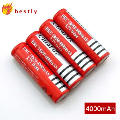 High Quality Ultrafire 18650 4000mAh rechargeable Li-ion battery Red 4000mAh for flashlight torch
