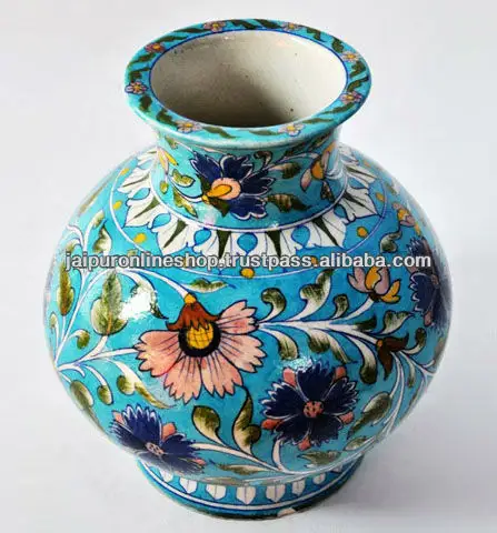 Indische blaue Keramik-Blumenvase, hand bemalte blaue Keramik töpfe im satten Look