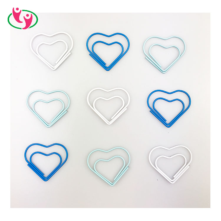 Рекламный подарок на заказ цветной металлический зажим для бумаги в форме двойного сердца